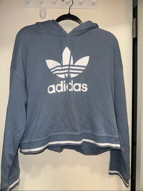 adidas Light Blue Trefoil Cropped Pullover Hoodie